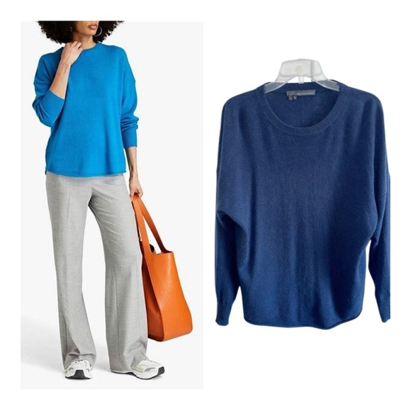 360cashmere Navy Blue Cecilia Crew Neck Cashmere Sweater Oversize Small Raglan - Picture 2 of 16